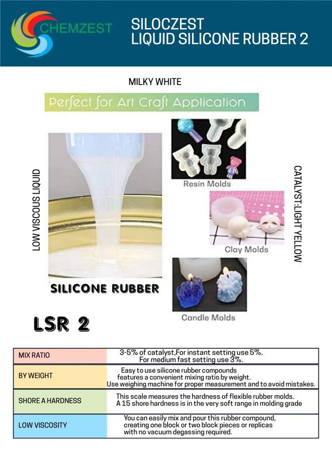 SILOCZEST LSR2 Liquid Silicone Rubber for Resin Art Craft, POP & Clay Mould Making Applications (LSR2 SLOW-1KG) - Image 2